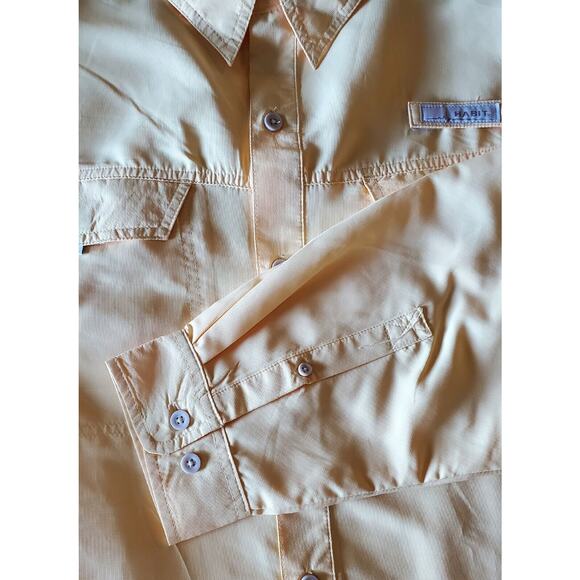 HABIT Men's 2XL Shirt UV Protection Button Up Roll Tab Long Sleeve Yellow 56" - Picture 6 of 9